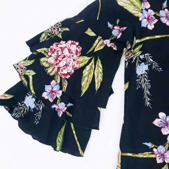 Unique Spectrum Floral Shirt Layered Sleeves Small VNeck Boho Top, 3/4 Sleeves - Picture 3 of 6